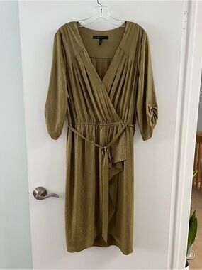 BCBGMaxAzria Olive Wrap Midi Dress with Tie Waist